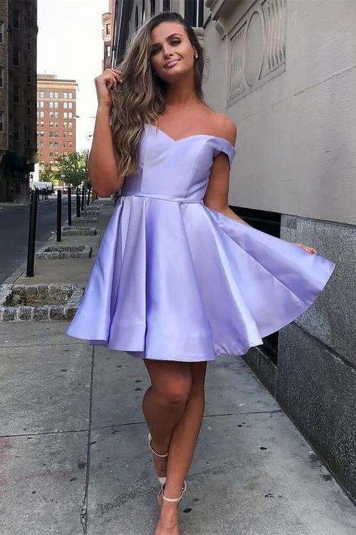 Off the Shoulder Satin A Line Short Homecoming Dress DMN40