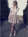 A-line Nude Long Sleeve Short Homecoming Party Dress with Flowers DMO57