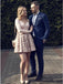 A-line Nude Long Sleeve Short Homecoming Party Dress with Flowers DMO57