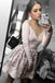 A-line Nude Long Sleeve Short Homecoming Party Dress with Flowers DMO57