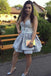 Sweetheart Lace Applique Gray Homecoming Dress with Tiered Skirt DMM45