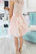 Appliques Cap Sleeve Pearl Pink Tulle Short Homecoming Dress DMM42