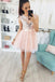 Appliques Cap Sleeve Pearl Pink Tulle Short Homecoming Dress DMM42