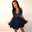 A-Line Short Tiered Navy Blue Sexy Homecoming Dress with Appliques DMM23