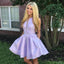 A-Line Above-Knee Lilac Satin Printed Homecoming Dress with Pockets DMM15