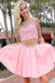 Boat Neck Two Piece Pink A Line Homecoming Dress with Beading DMO30