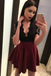 Black and Red Cut Top Deep V Neck Homecoming Dress with Short Sleeves DMO76