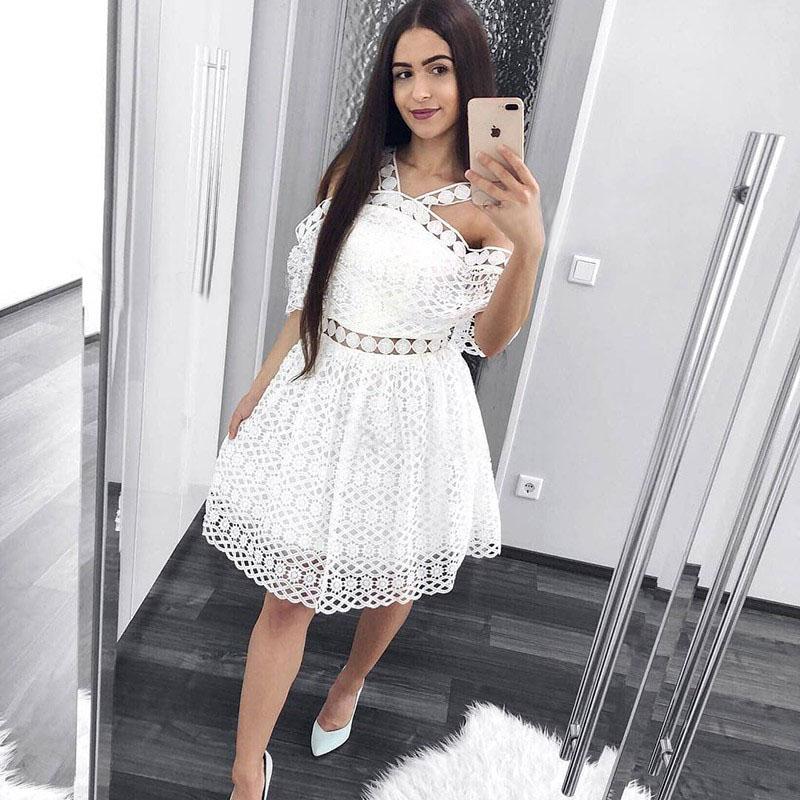 Cute A-Line White Lace Homecoming Dress,Short Prom Dresses DMM6