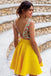 V Neck Backless Floral Embroidery Daffodil Homecoming Dress DMN36
