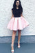 Elegant A-Line Bateau Sleeveless Pink Short Homecoming Dress With Black Top DMD36