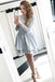 Cute A-Line Jewel Long Sleeves Grey Short Homecoming Dress with Lace Top DMD35