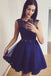 Royal Blue Beaded A-Line Tulle Short Homecoming Dress with Lace Appliques DMD30