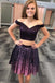 Two Piece Off the Shoulder Grape Sequined Short Homecoming Dress DMD91