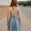 A-Line Spaghetti Straps Backless Blue Lace Homecoming Dress DMM13
