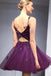 Spaghetti Straps Two Piece Purple Homecoming Dress with Beading DMO32