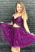 Spaghetti Straps Two Piece Purple Homecoming Dress with Beading DMO32