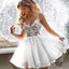 A Line Spaghetti Traps White Homecoming Dress With Appliques DMM3