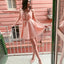 A Line Deep V-neck Pink Short Homecoming Dress With Sequins DMM11