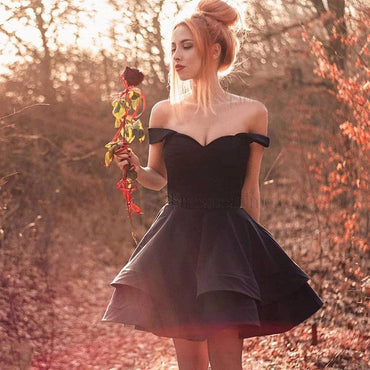 A Line Off The Shoulder Black Short Homecoming Dress DMM10