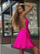 Fancy Spaghetti Straps Fuchsia Above Knee Split Homecoming Dress DMO34