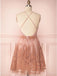 Spaghetti Straps Short Pink Homecoming Dress Criss Cross Back DMO75