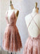 Spaghetti Straps Short Pink Homecoming Dress Criss Cross Back DMO75