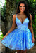 A Line Spaghetti Straps Blue Homecoming Dress With Appliques DMO35