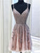 V-Neck Short Prom Homecoming Dress with Appliques Beading DMO36