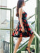 A-Line Cross V-Neck Above Knee Floral Satin Homecoming Dresses DMO44