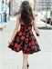 A-Line Cross V-Neck Above Knee Floral Satin Homecoming Dresses DMO44
