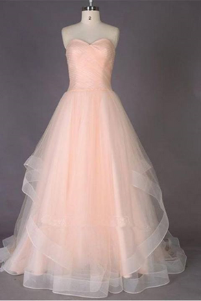 Simple Sweetheart A Line Tulle Long Prom Dresses DMD56