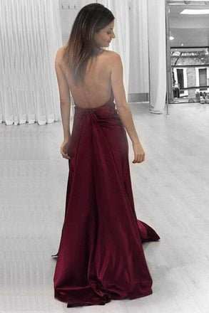 Simple Burgundy Plus Size Cheap Long A-line Handmade V-neck Prom Dresses K754