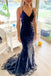 Black Mermaid Spaghetti Straps Long Prom Dresses, Lace Formal Evening Dresses DMP046