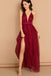 A Line V Neck Spaghetti Straps Long Chiffon Burgundy Prom Dress DMS89