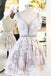 Cute V Neck Lace Short Prom Dress Beaded A Line Homecoming Dress DMP40