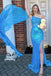 Chic Mermaid Blue One Shoulder Sequins Lace Long Prom Dresses DMP301