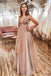 A Line Tulle V Neck Applqiues Prom Dresses With Slit DMQ3
