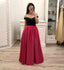 Hot Pink Satin Long Prom Gown With Pockets, Simple Beaded Evening Dresses With Black Top DMI14