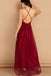 A Line V Neck Spaghetti Straps Long Chiffon Burgundy Prom Dress DMS89