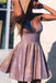 Spaghetti Straps V Neck Short Prom Homecoming Dress With Pockets Sparkle Cocktail Dress DM1039