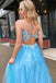Blue V Neck Tulle Lace Appliques Long Prom Dress Formal Evening Dress DMP281