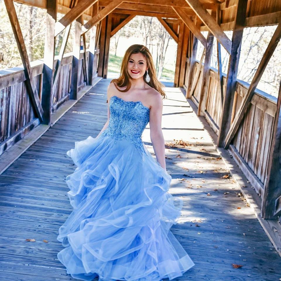 Charming Strapless Blue Ruffles Long Prom Dress with Appliques DML9