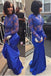 Mermaid Royal Blue Long Sleeves See Through Long Prom Dresses DMH54