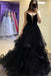 Simple A Line Black Tulle Long Prom Dress Spaghetti Straps Formal Evening Dress DMP057