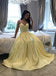Yellow A Line Satin Long Prom Dresses Yellow Spaghetti Straps Evening Dress DMP069