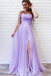 Lilac A Line Tulle Lace Appliques Long Prom Dresses Evening Dress With Straps DMP058