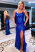 Glitter Royal Blue Sequins Long Prom Dresses with Slit Evening Party Dresses DMP193