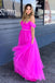 Fuchsia Off-the-Shoulder Sweetheart Beaded Pleated Tulle Long Prom Dress DMP310