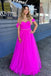 Fuchsia Off-the-Shoulder Sweetheart Beaded Pleated Tulle Long Prom Dress DMP310