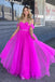 Fuchsia Off-the-Shoulder Sweetheart Beaded Pleated Tulle Long Prom Dress DMP310